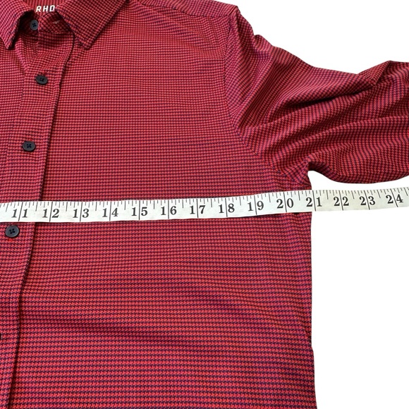 Rhone Mens Commuter Red Blue Houndstooth Pattern Performance Stretch Shirt, M - Picture 6 of 10